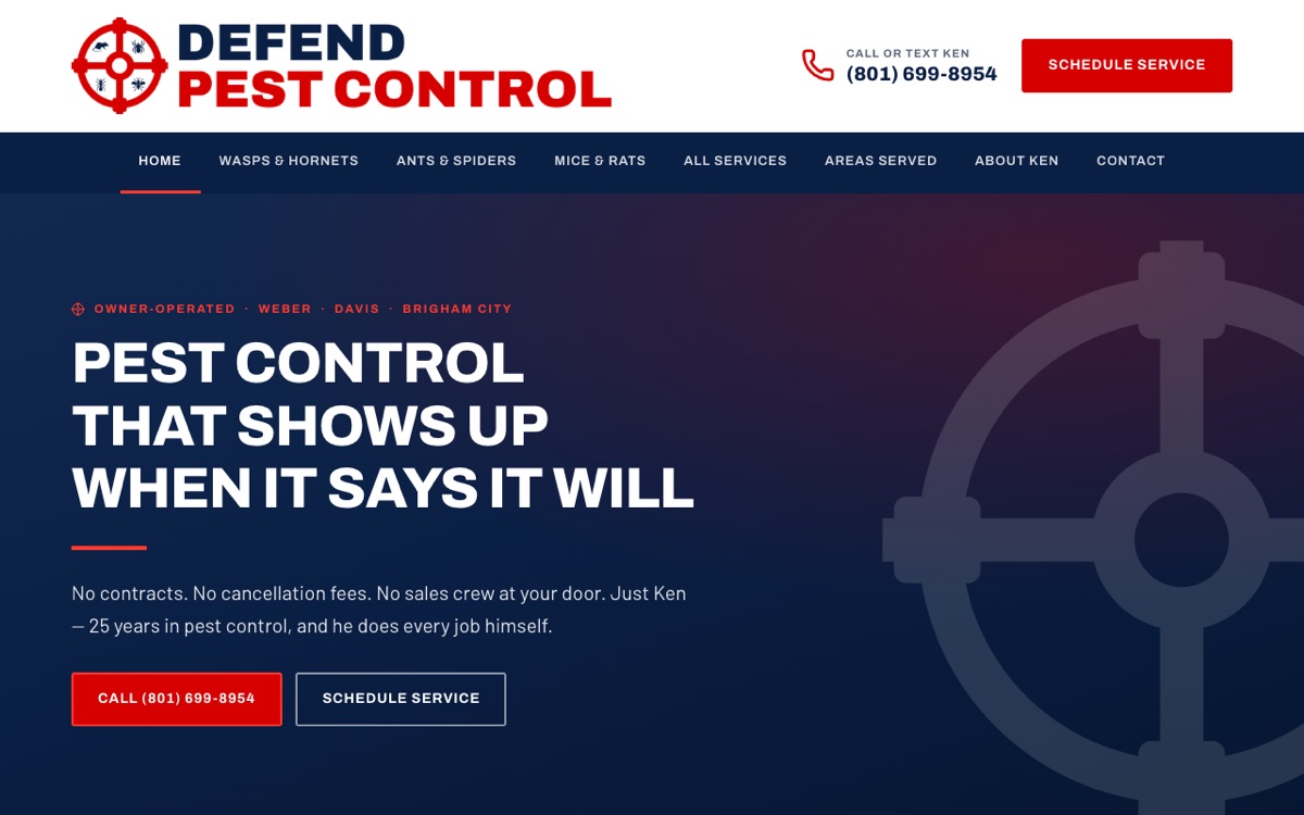 Defend Pest Control's website on a laptop and phone